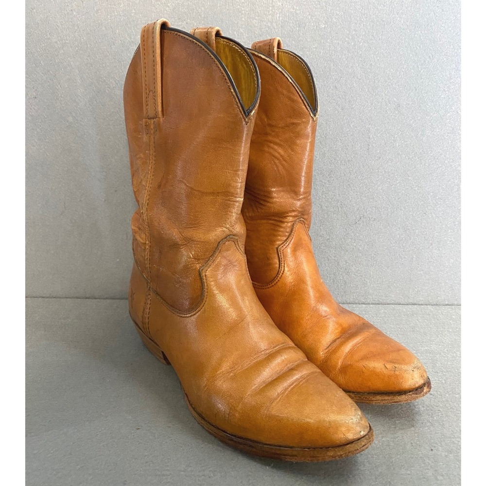 Frye Vintage Tan Leather Western Cowboy Boots Made in USA 6729001 Womens 6 B